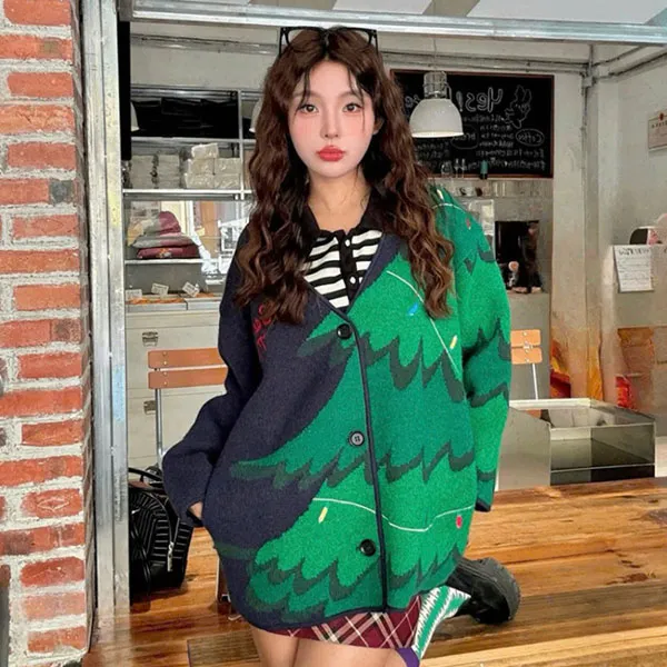 Áo Len Nữ Cardigan 13 De Marzo Christmas Tree Bear - FR24D141100801 Màu Xanh Size S