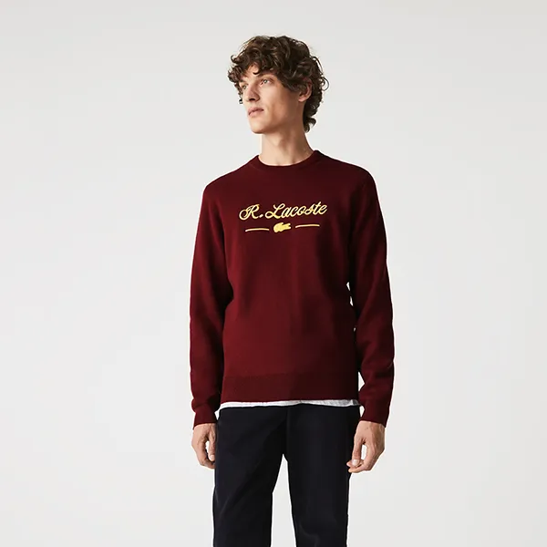 Áo Len Lacoste Men's Crew Neck Embroidered Lettered Wool And Cotton AH6782 Z7F Màu Đỏ Thẫm - Thời trang - Vua Hàng Hiệu