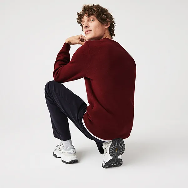 Áo Len Lacoste Men's Crew Neck Embroidered Lettered Wool And Cotton AH6782 Z7F Màu Đỏ Thẫm - Thời trang - Vua Hàng Hiệu