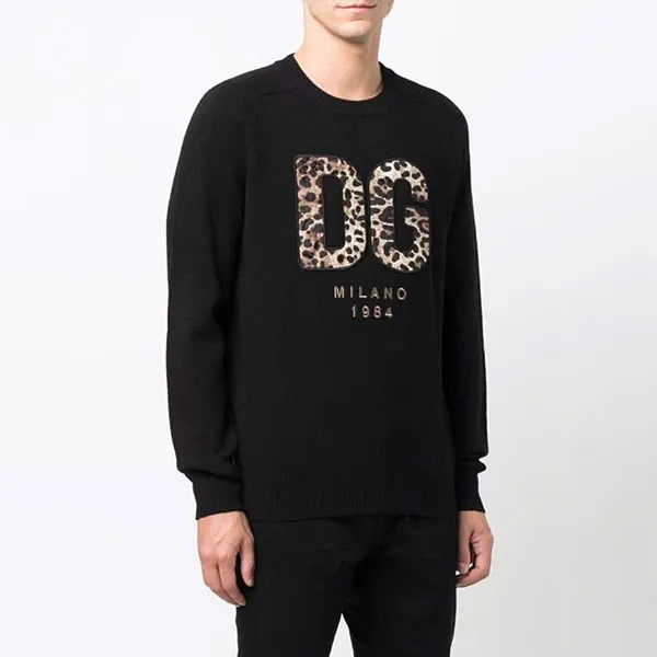 Áo Len Nam Dolce & Gabbana D&G Embroidered DG Milano Patch Logo Wool Sweatshirt GXG33Z Màu Đen Size 48