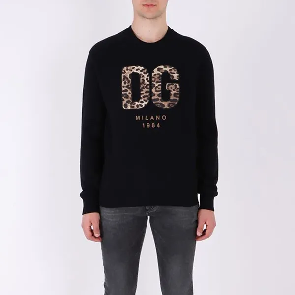 Áo Len Nam Dolce & Gabbana D&G Embroidered DG Milano Patch Logo Wool Sweatshirt GXG33Z Màu Đen Size 48