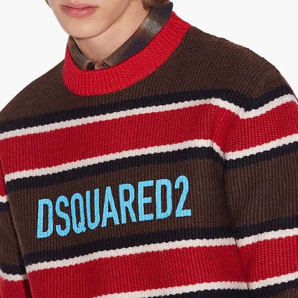 Áo Len Nam Dsquared2 Striped Pullover Sweater S74HA1263 Màu Nâu/Đỏ Size M