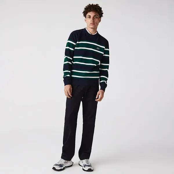 Áo Len Nam Lacoste Heritage Crew Neck Striped Cotton Sweater AH6805 197 Màu Xanh Kẻ Size L