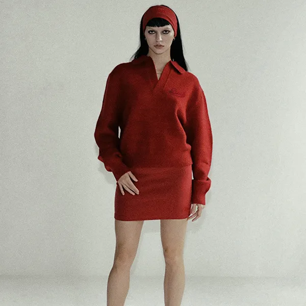 Áo Len Nữ Badblood Heavy Wool V-Neck Sweater Màu Đỏ Size S