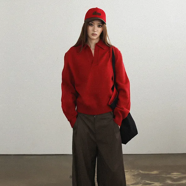 Áo Len Nữ Badblood Heavy Wool V-Neck Sweater Màu Đỏ Size S