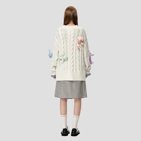 Áo Len Nữ Cardigan 13 De Marzo Rainbow Bear In White - FR24D144200202 Màu Kem Size S