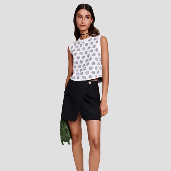 Áo Len Nữ Maje Crop Logo Clover Monogram In White MFPPU00631 Màu Trắng Phối Xanh Size 3 - Thời trang - Vua Hàng Hiệu