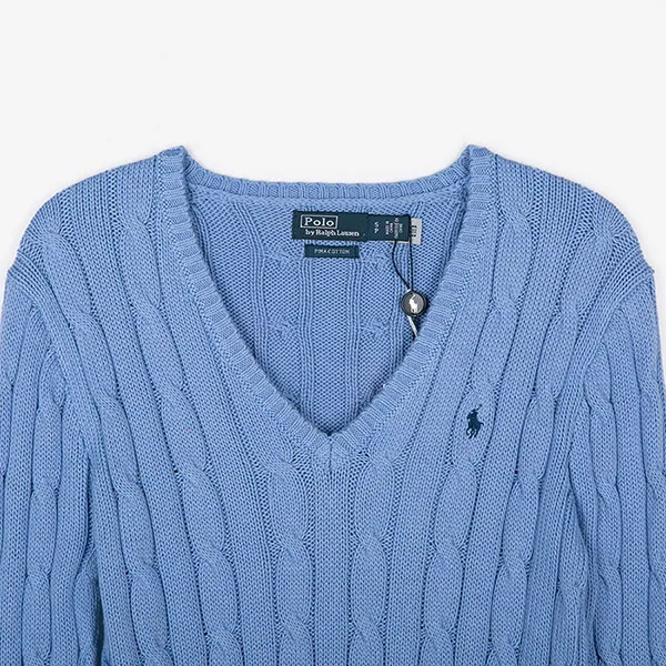 Áo Len Nữ Ralph Lauren Cable-Knit Cotton V-Neck Jumper - 211891641 003 Màu Xanh Size M