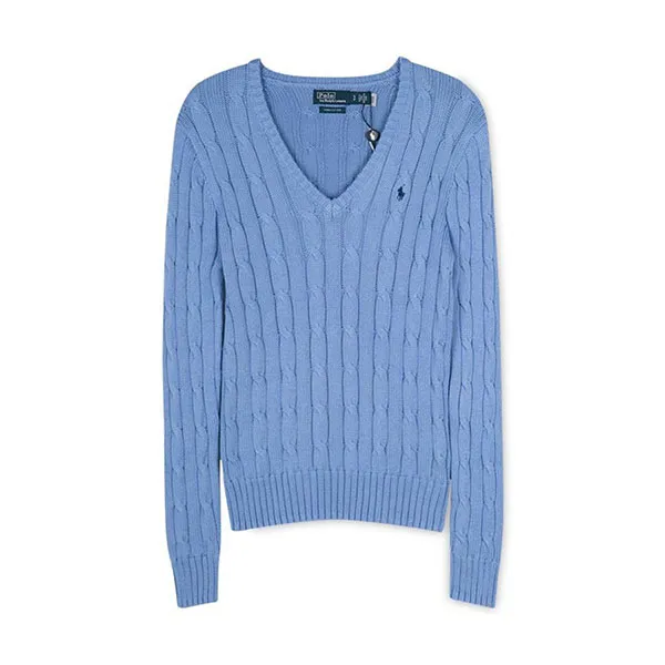 Áo Len Nữ Ralph Lauren Cable-Knit Cotton V-Neck Jumper - 211891641 003 Màu Xanh Size M