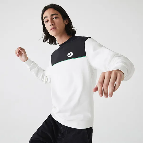 Áo Nỉ Nam Lacoste Heritage Badge Colourblock Cotton Fleece Sweatshirt SH0173 GA3 Màu Trắng Size 4 - Thời trang - Vua Hàng Hiệu