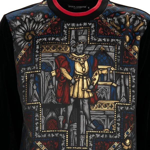 Áo Nỉ Sweater Nam Dolce & Gabbana D&G King Velvet Jacquard Sweatshirt Màu Đen Size 46