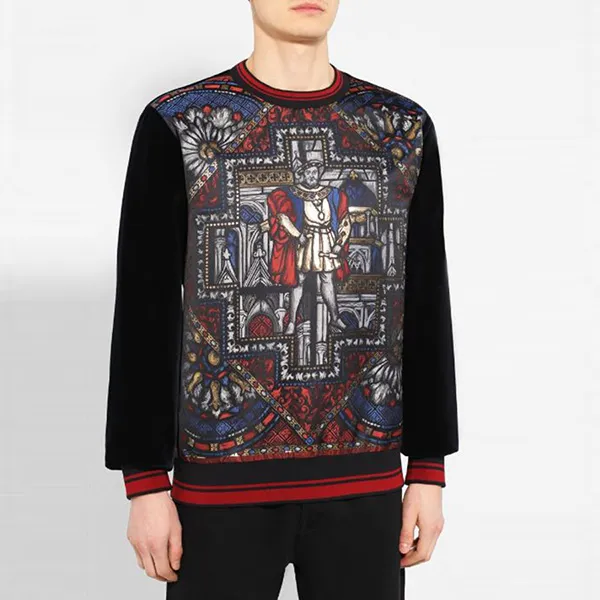 Áo Nỉ Sweater Nam Dolce & Gabbana D&G King Velvet Jacquard Sweatshirt Màu Đen Size 46
