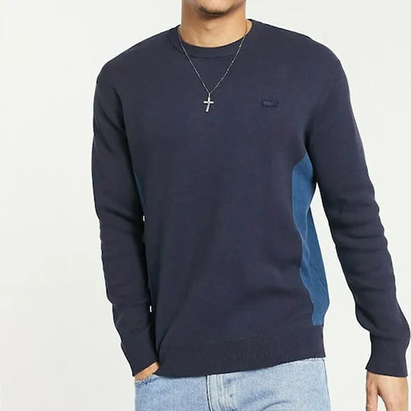 Áo Nỉ Sweater Nam Lacoste Men's Contrast Effects Knit AH4687 UNE Màu Xanh Navy Size M