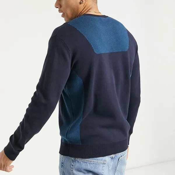 Áo Nỉ Sweater Nam Lacoste Men's Contrast Effects Knit AH4687 UNE Màu Xanh Navy Size M
