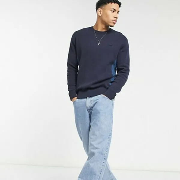 Áo Nỉ Sweater Nam Lacoste Men's Contrast Effects Knit AH4687 UNE Màu Xanh Navy Size M