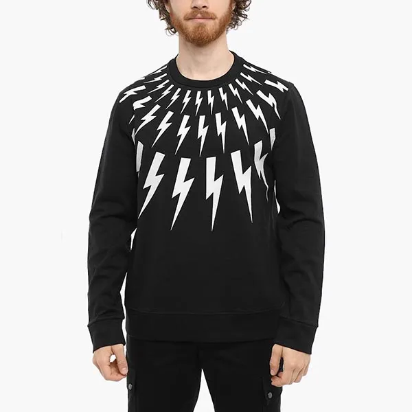 Áo Nỉ Sweater Nam Neil Barrett Cotton Lightning Bolt Sweatshirt BJS452S Màu Đen Size S