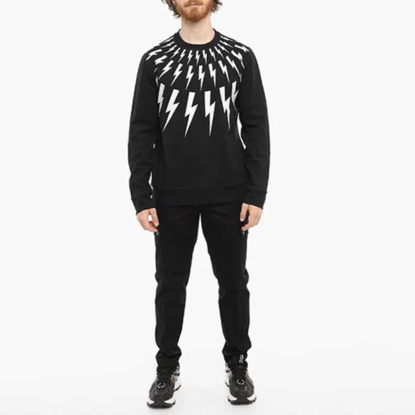Áo Nỉ Sweater Nam Neil Barrett Cotton Lightning Bolt Sweatshirt BJS452S Màu Đen Size S