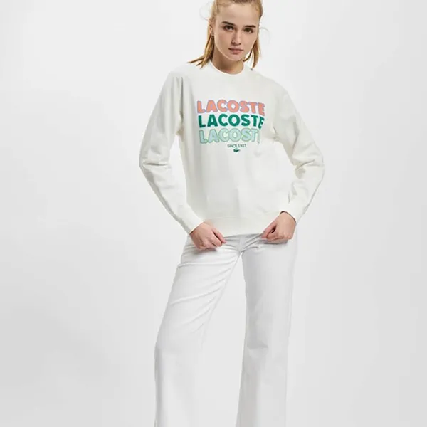 Áo Nỉ Sweater Nữ Lacoste Logo Sweatshirt Femme Blanc SF1267-70V Màu Trắng Size 34