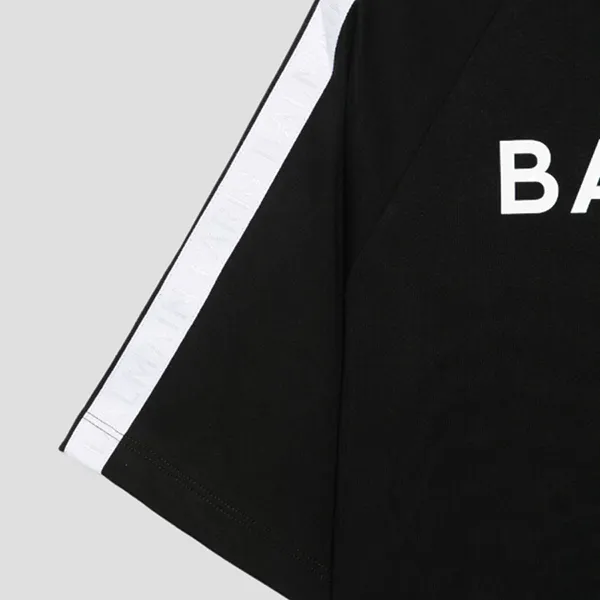 Áo Phông Nữ Balmain In Black With White Stripe On Sleeve BV8R71 J0177 Tshirt Màu Đen - Thời trang - Vua Hàng Hiệu