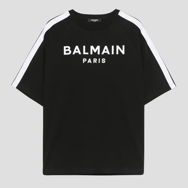 Áo Phông Nữ Balmain In Black With White Stripe On Sleeve BV8R71 J0177 Tshirt Màu Đen - Thời trang - Vua Hàng Hiệu