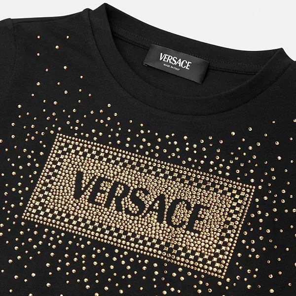 Áo Phông Nữ Versace In Black With Crystal '90s Vintage Logo 1000052 1A11469 Tshirt Màu Đen