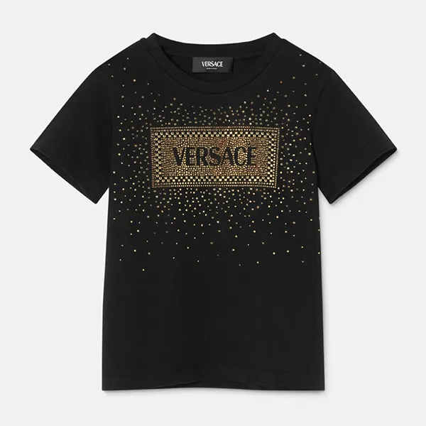 Áo Phông Nữ Versace In Black With Crystal '90s Vintage Logo 1000052 1A11469 Tshirt Màu Đen