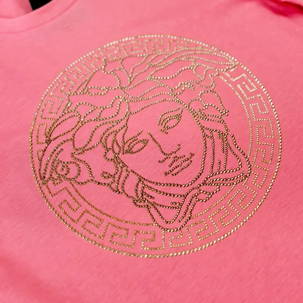 Áo Phông Nữ Versace In Pink With Logo Medusa Stone Studded 1010069 1A12980 2P190 Tshirt Màu Hồng Size 38