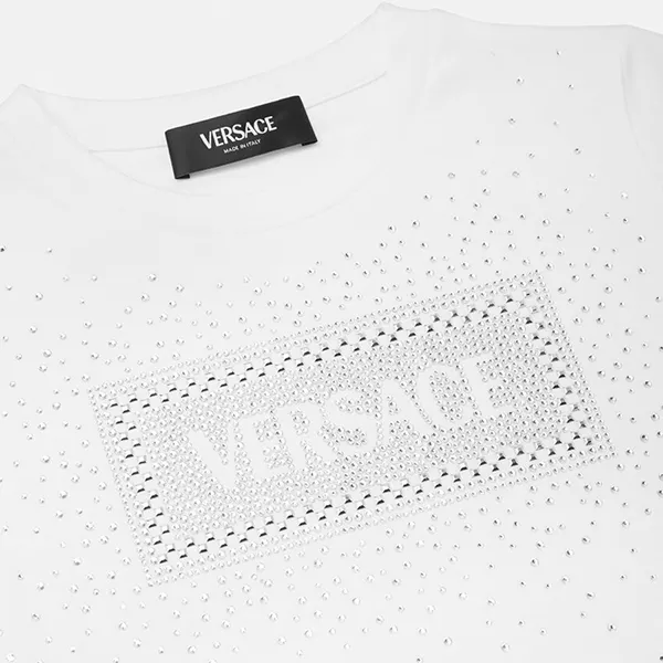 Áo Phông Nữ Versace Versace In White With Crystal '90s Vintage Logo 1000052 1A11469 Tshirt Màu Trắng - Thời trang - Vua Hàng Hiệu