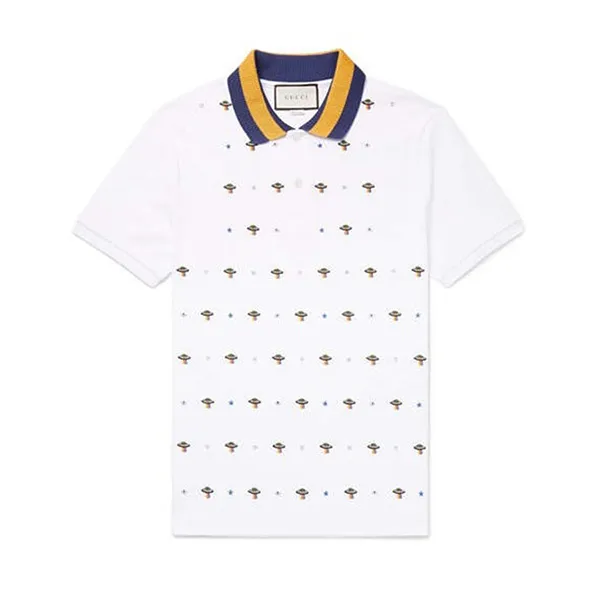 Áo Polo Nam Gucci Slim-Fit Ufo-Embroidered Màu Trắng Size S - Thời trang - Vua Hàng Hiệu