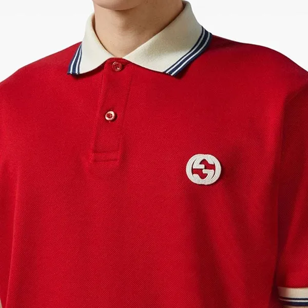 Áo Polo Nam Gucci With Interlocking GG Logo Embroidered 768641XJF476429 Màu Đỏ Size L - Thời trang - Vua Hàng Hiệu