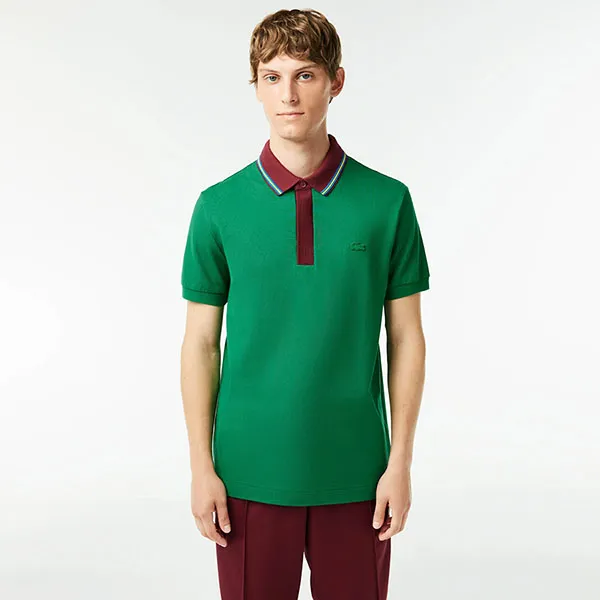 Áo Polo Nam Lacoste Smart Paris Contrast Collar Piqué PH6238 CNQ Màu Xanh Lá Size 3