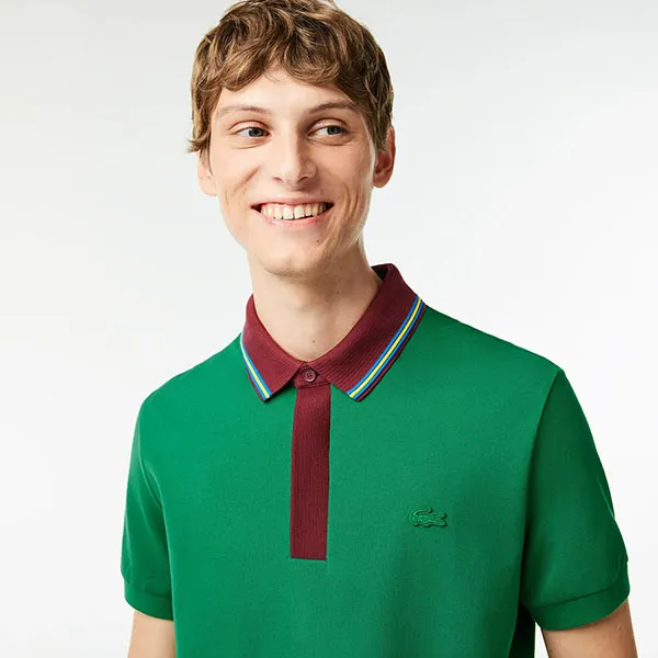 Áo Polo Nam Lacoste Smart Paris Contrast Collar Piqué PH6238 CNQ Màu Xanh Lá Size 3