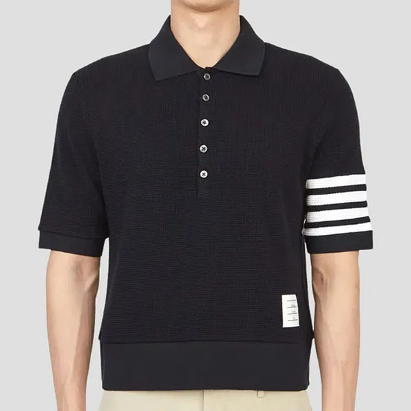 Áo Polo Nam Thom Browne 4-Bar Cross Arm Waffle Short Sleeve - MJP131A - 05802 Màu Xanh Đen Size 1 - Thời trang - Vua Hàng Hiệu