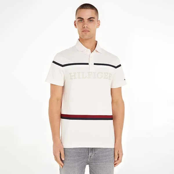 Áo Polo Nam Tommy Hilfiger Regular Fit Hilfiger Monotype Stripe 78JA885 100 Màu Trắng Size XS