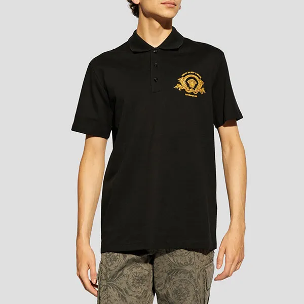 Áo Polo Nam Versace Black With Medusa Logo Embroidered - 1013906 1A11305 1B000 Màu Đen Size L