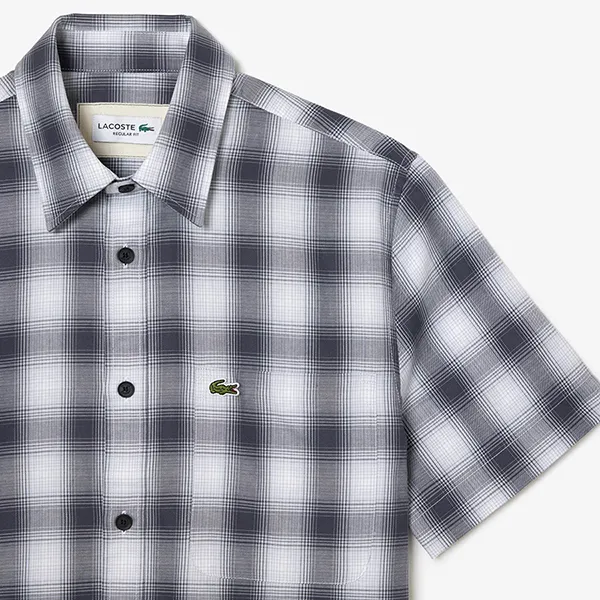Áo Sơ Mi Cộc Tay Lacoste Men's Short Sleeve Plaid Shirt CH3749 KBR Màu Đen Kẻ Trắng Size 38