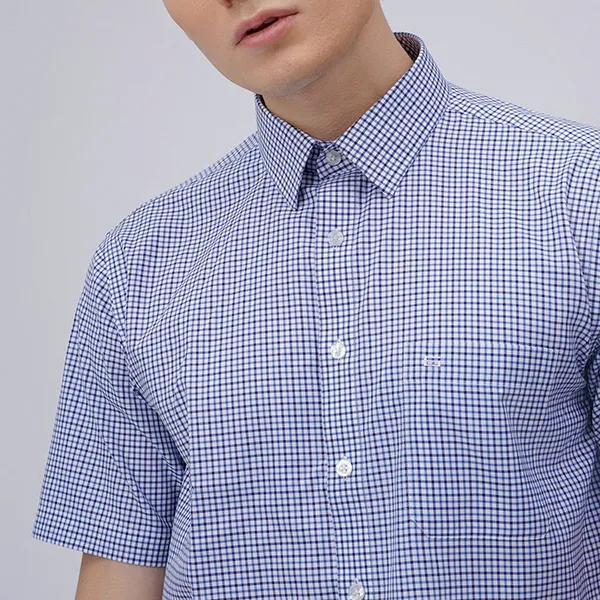 Áo Sơ Mi Cộc Tay Nam Giovanni GSS0102-1NN Kẻ Caro Màu Xanh Navy Size L