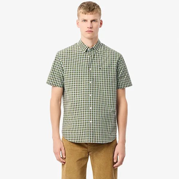 Áo Sơ Mi Cộc Tay Nam Lacoste Regular Fit Short Sleeve Shirt CH5794 IC3 Màu Xanh Size 40
