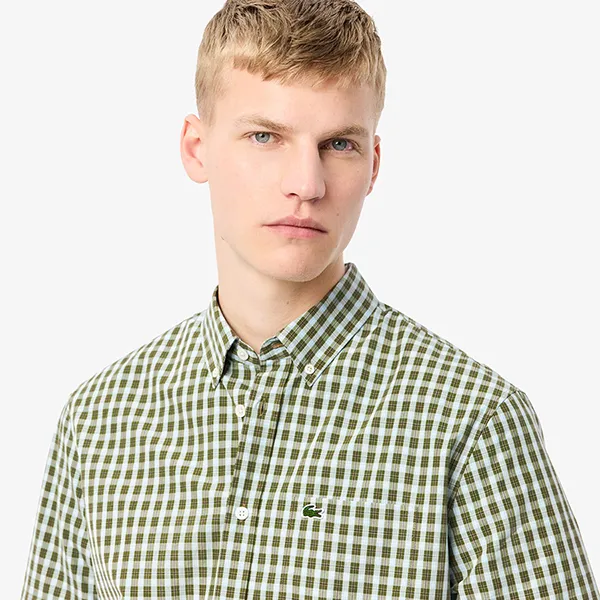 Áo Sơ Mi Cộc Tay Nam Lacoste Regular Fit Short Sleeve Shirt CH5794 IC3 Màu Xanh Size 40