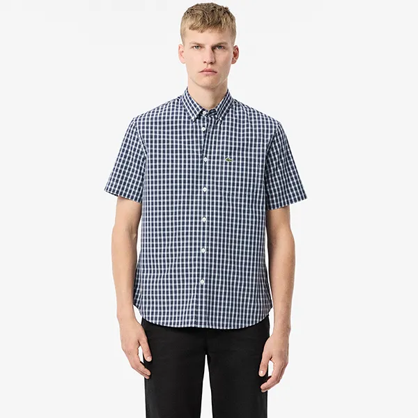 Áo Sơ Mi Cộc Tay Nam Lacoste Regular Fit Short Sleeve Shirt CH5794 QRN Màu Xanh Navy Size 40