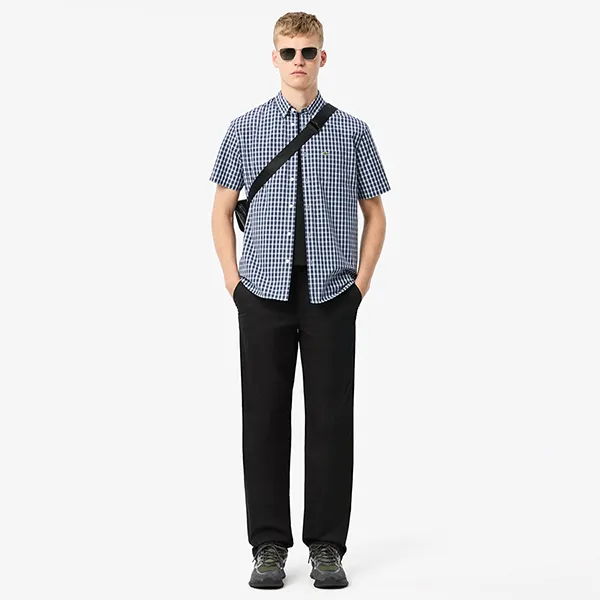 Áo Sơ Mi Cộc Tay Nam Lacoste Regular Fit Short Sleeve Shirt CH5794 QRN Màu Xanh Navy Size 40