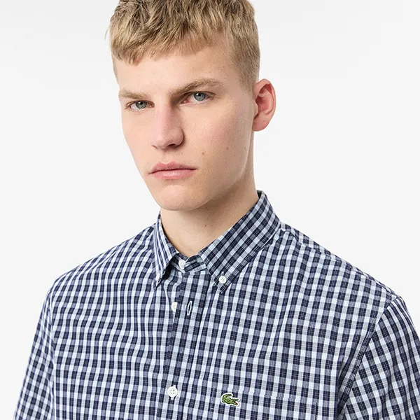 Áo Sơ Mi Cộc Tay Nam Lacoste Regular Fit Short Sleeve Shirt CH5794 QRN Màu Xanh Navy Size 40