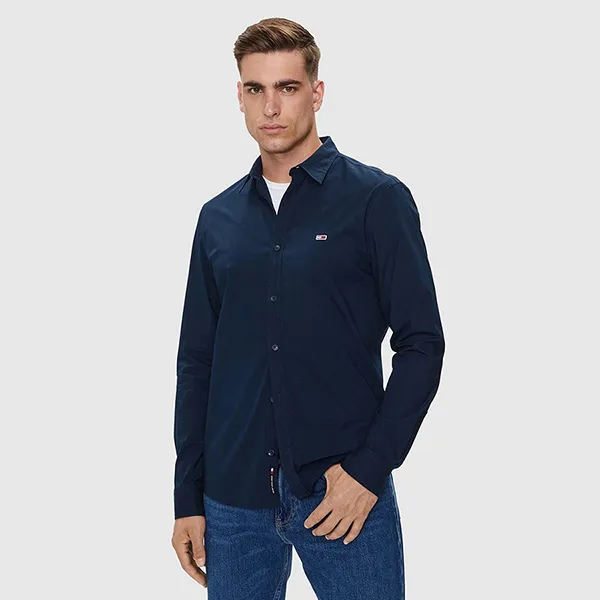 Áo Sơ Mi Dài Tay Nam Tommy Hilfiger Men's Regular Fit Stretch Cotton Shirt DM0DM19519 475010_101 Màu Xanh Than Size L - Thời trang - Vua Hàng Hiệu