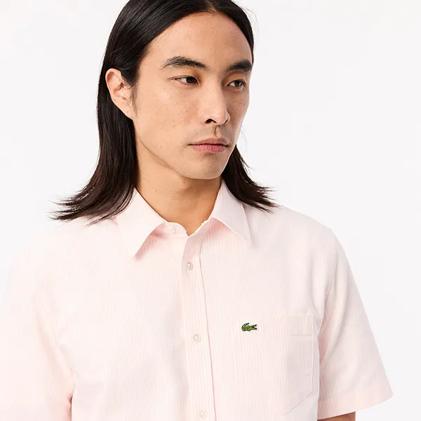 Áo Sơ Mi Nam Lacoste Regular Fit Short Sleeve Oxford Shirt CH5624 99P Light Pink Màu Hồng Nhạt Size 39