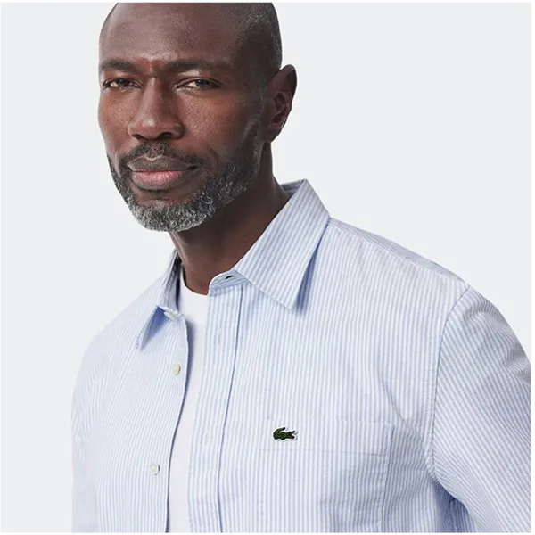 Áo Sơ Mi Nam Lacoste Short Sleeved Oxford Cotton Shirt CH5624 E7B Màu Xanh Kẻ Size 41
