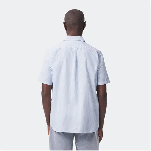 Áo Sơ Mi Nam Lacoste Short Sleeved Oxford Cotton Shirt CH5624 E7B Màu Xanh Kẻ Size 41