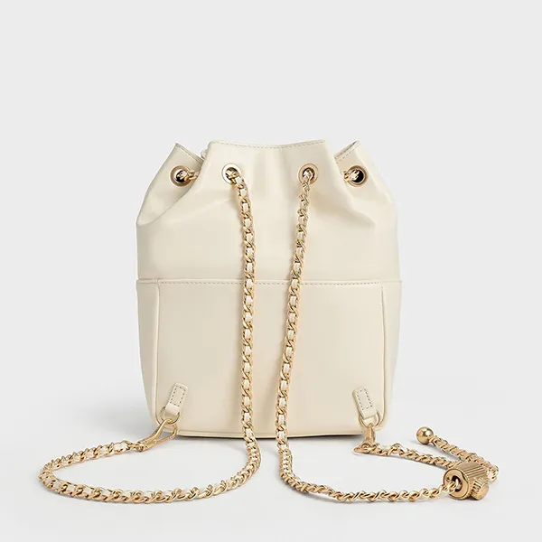 Balo Nữ Charles & Keith CNK Donna Crinkle-Effect Backpack Cream CK2-60271530 Màu Kem