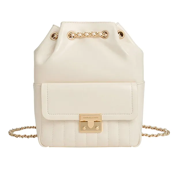 Balo Nữ Charles & Keith CNK Donna Crinkle-Effect Backpack Cream CK2-60271530 Màu Kem