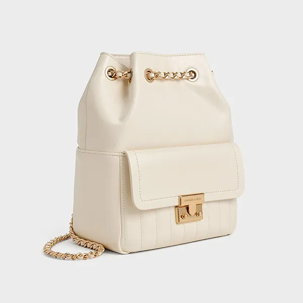 Balo Nữ Charles & Keith CNK Donna Crinkle-Effect Backpack Cream CK2-60271530 Màu Kem