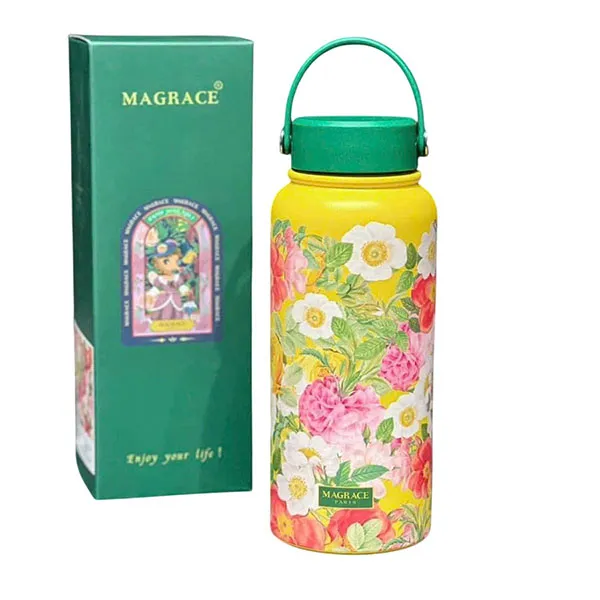 Bình Giữ Nhiệt Magrace Paris 1L Hoạ Tiết Hoa Vàng - Cốc - Vua Hàng Hiệu